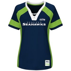 NFL team apparel Seattle Seahawks navy and neon draft me v neck shirt womens S